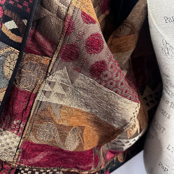 Vintage Tapestry Earth Tone Mandarin Full Zip jacket color blocked 2X - Picture 7 of 9